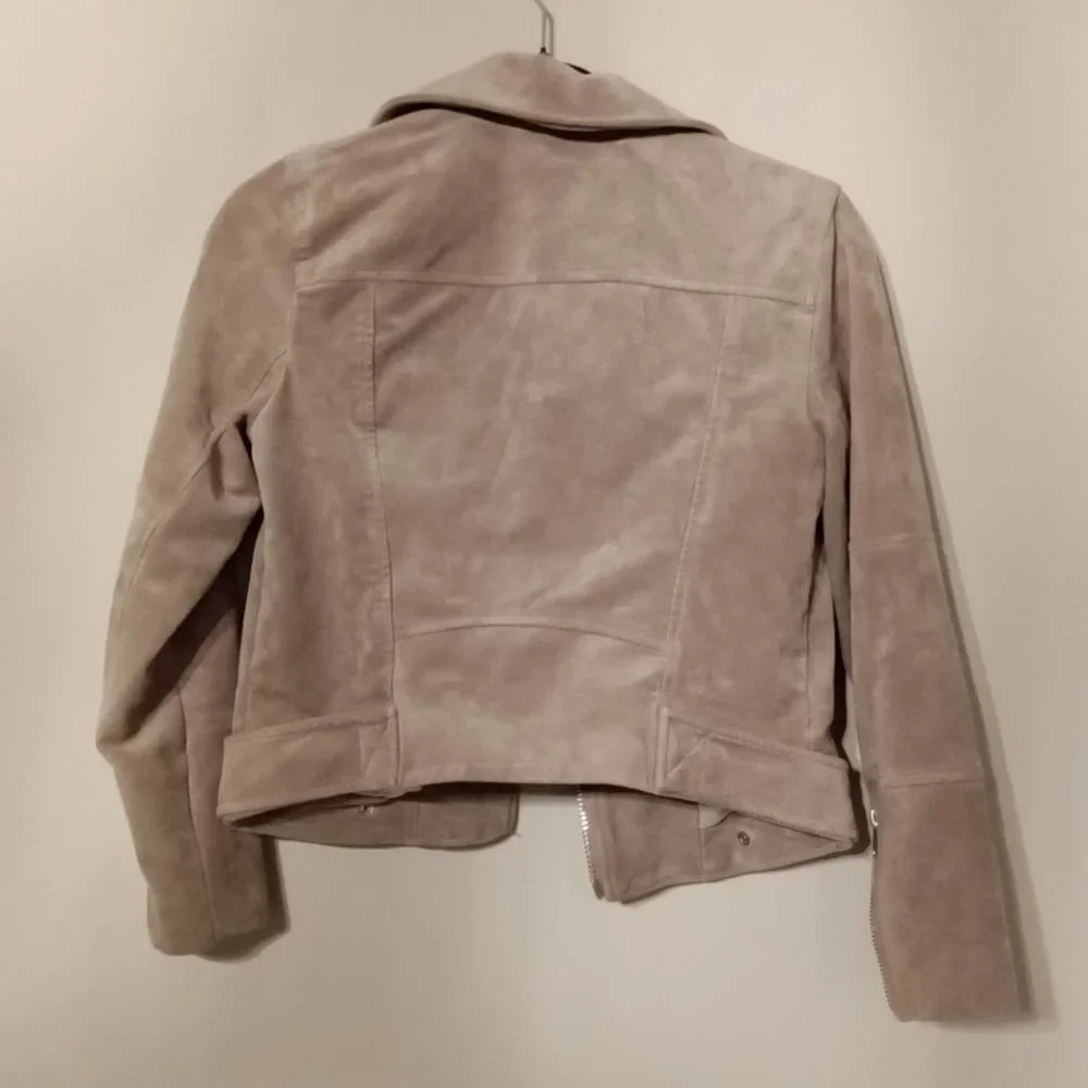 H&M Faux Suede Tan Biker Jacket Size 4 - Picture 5 of 9